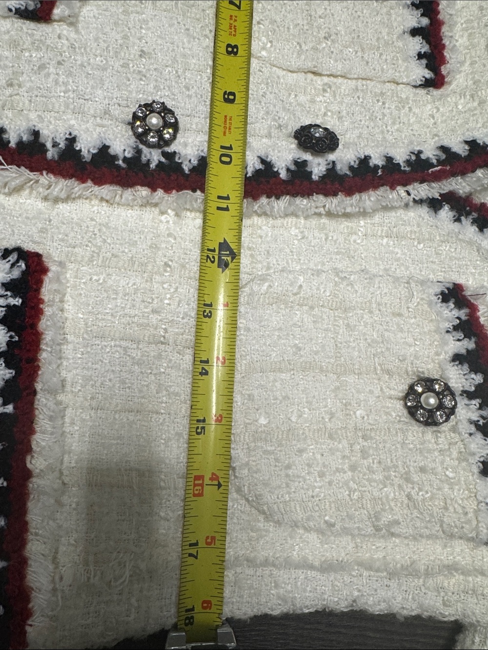 Zara White Tweed Blazer with Red and Black Trim - Picture 4 of 5